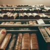 Looking up at shelves filled with books